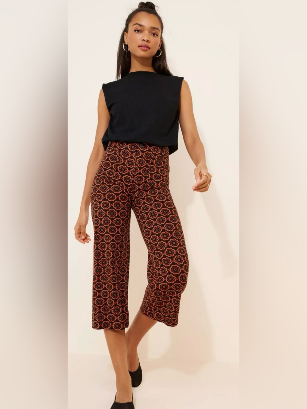 Maeve - The Colette - High-Waist Cropped Patterned Wide-Leg Pants